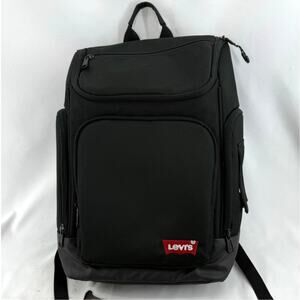 Levi’s Black Canvas Backpack Laptop School Travel Bag Red Logo Multiple Pockets